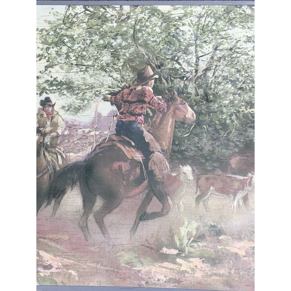 3 Spools Western Wallpaper Border Cowboy Horse Ranch Steer Roping Riders